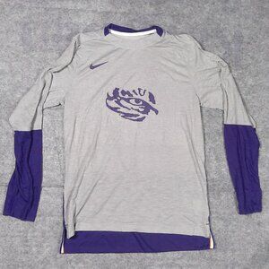 Nike LSU Tigers Long Sleeve Shirt Mens Large Tiger Eye logo Gray Purple NCAA NWT